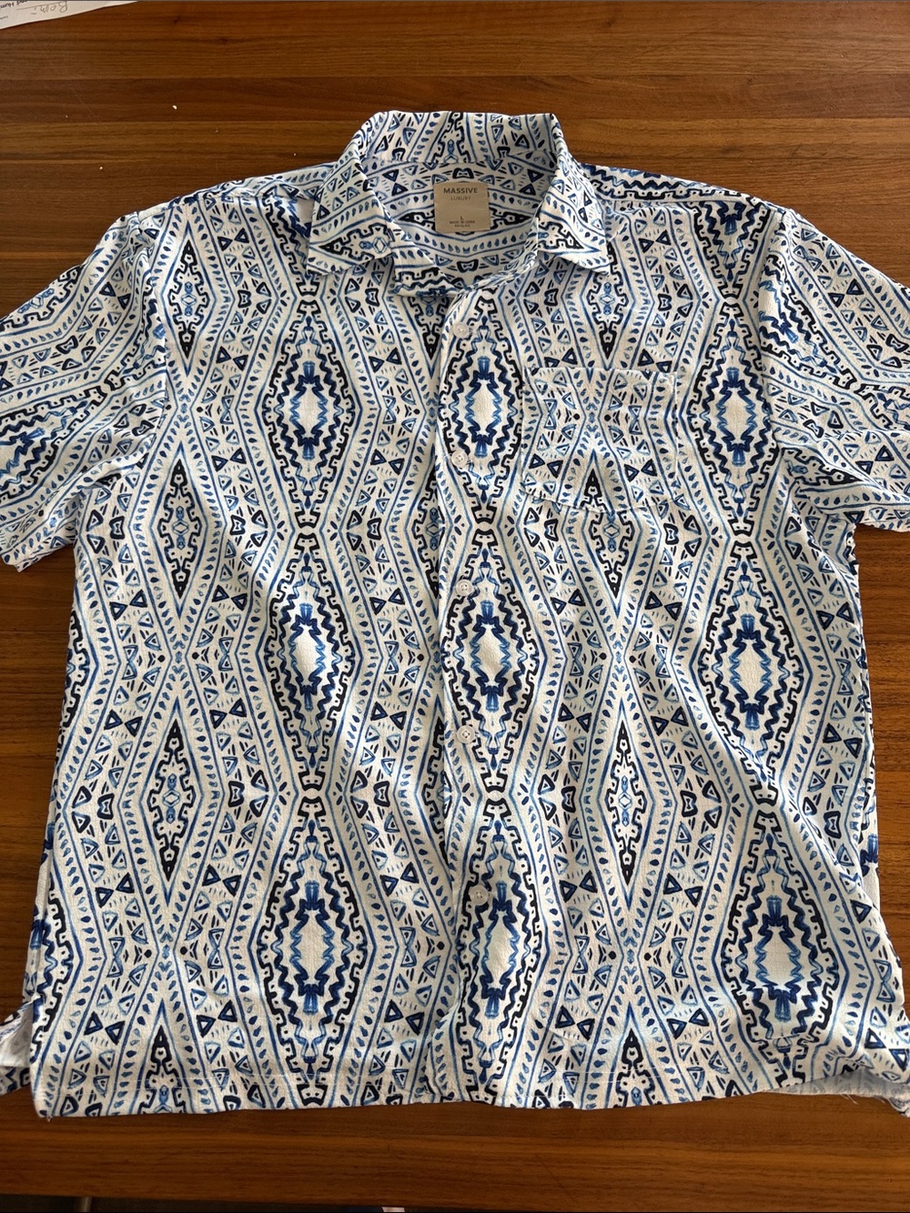 Massive Luxury Blue Patterned Short-Sleeve Men's Polo shirt sz L